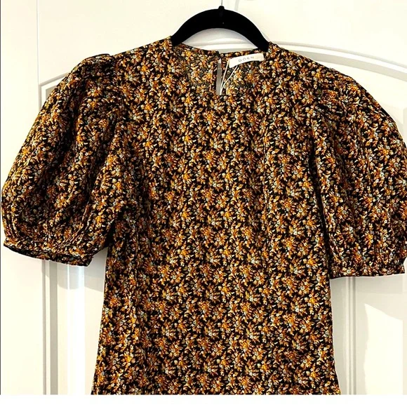 Doen Blair Noir Fleur Davignon Floral dress. Short sleeve, 100% organic cotton. - Picture 1 of 2